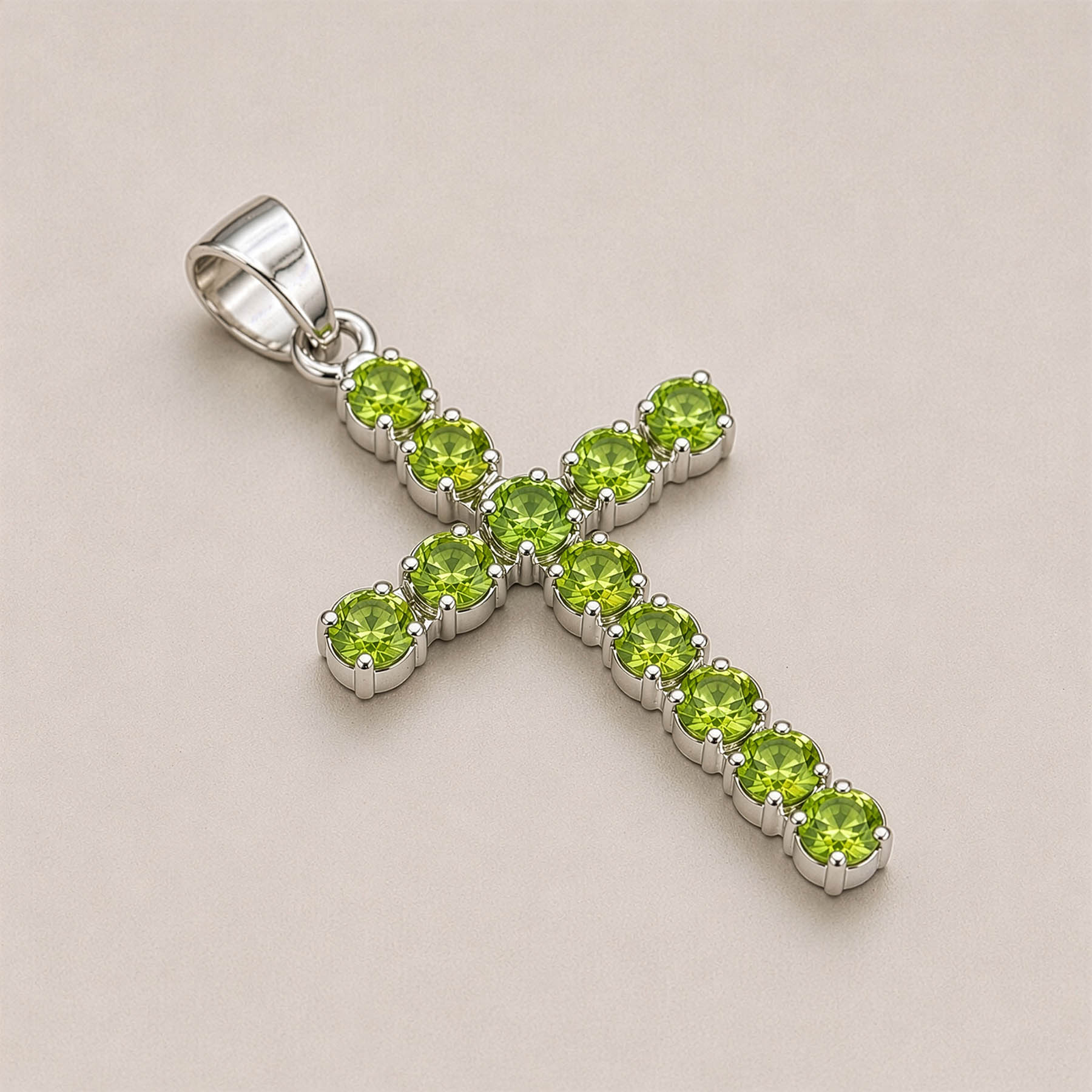 Natural Peridot Cross Pendant with 45cm Silver-Plated Chain1