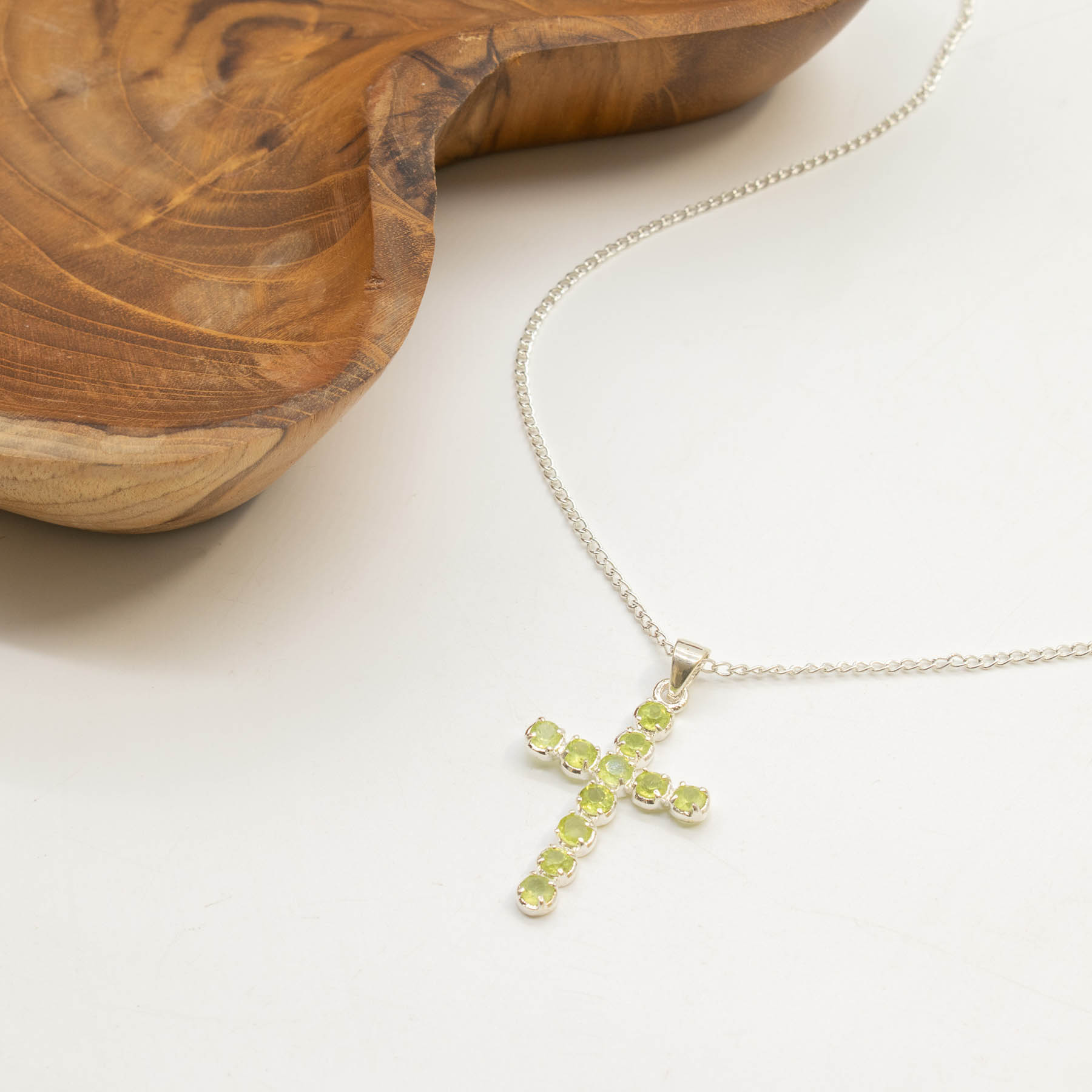 Natural Peridot Cross Pendant with 45cm Silver-Plated Chain2