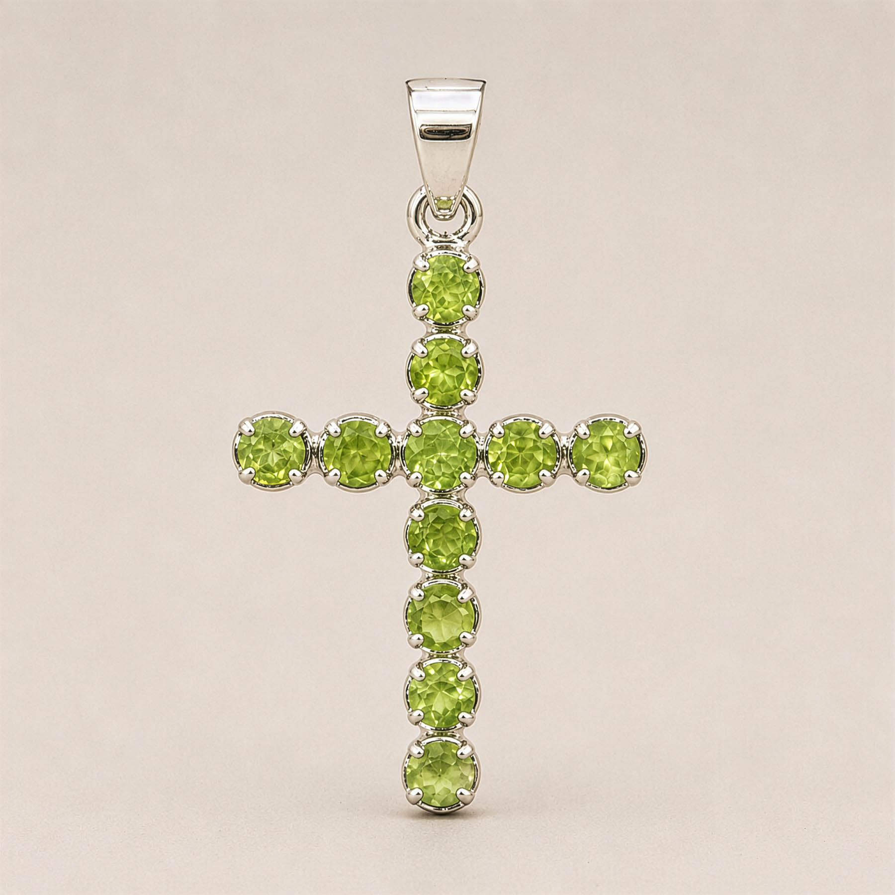 Natural Peridot Cross Pendant with 45cm Silver-Plated Chain3