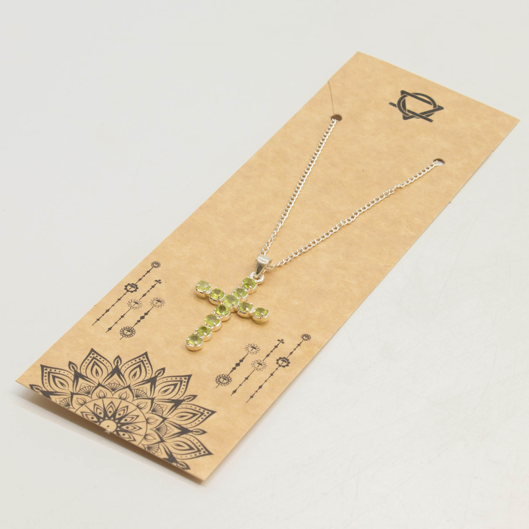 Natural Peridot Cross Pendant with 45cm Silver-Plated Chain5