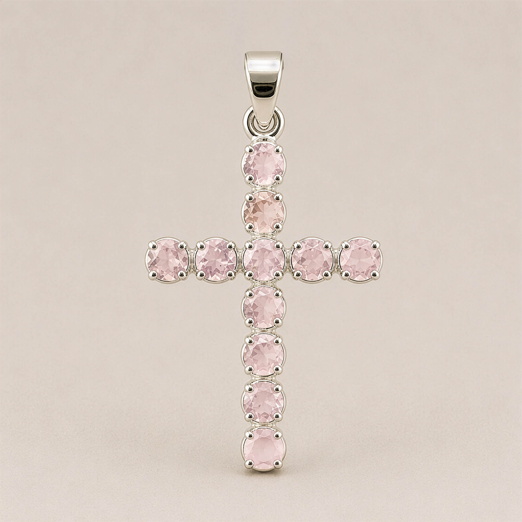 Natural Rose Quartz Cross Pendant with 45cm Silver-Plated Chain3