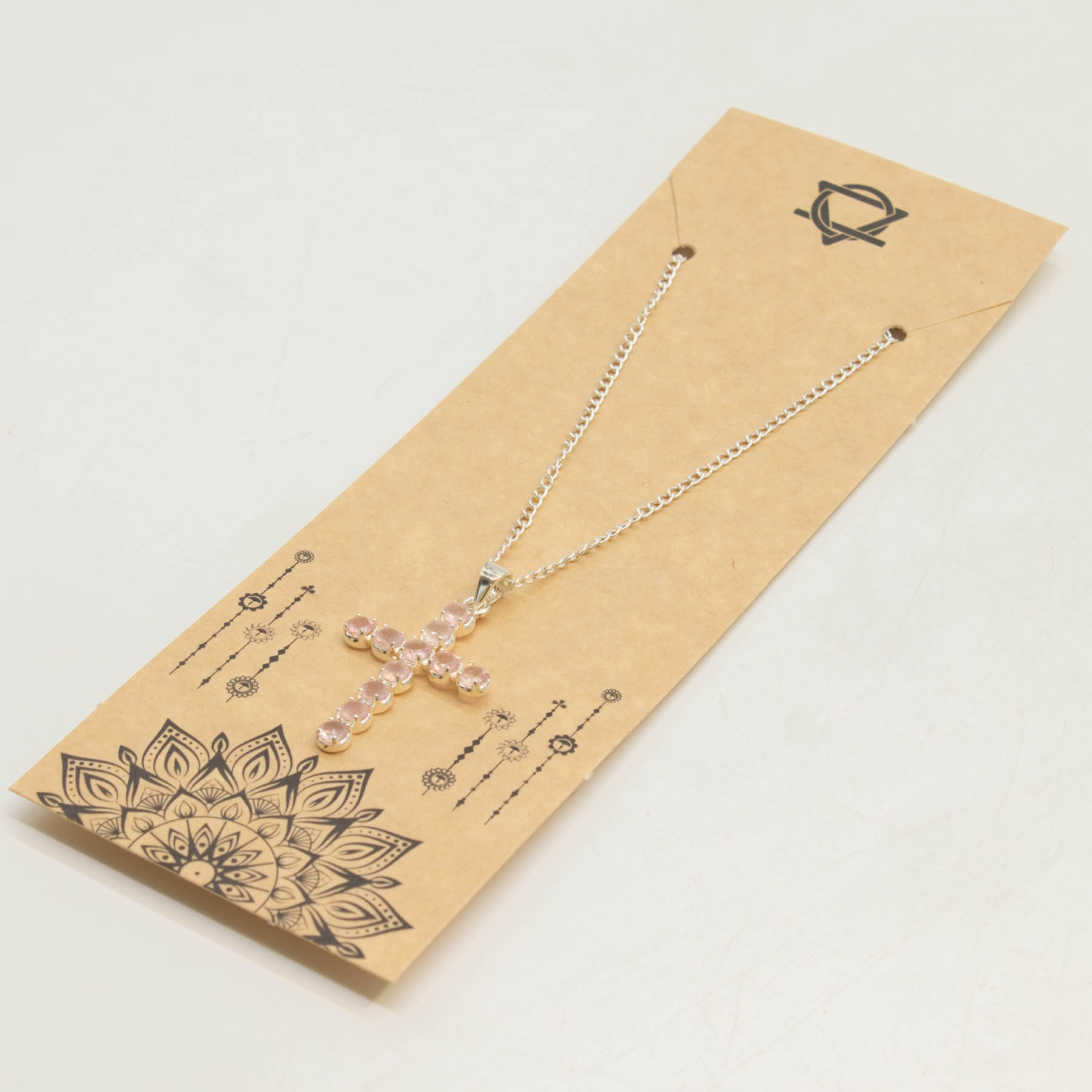 Natural Rose Quartz Cross Pendant with 45cm Silver-Plated Chain5