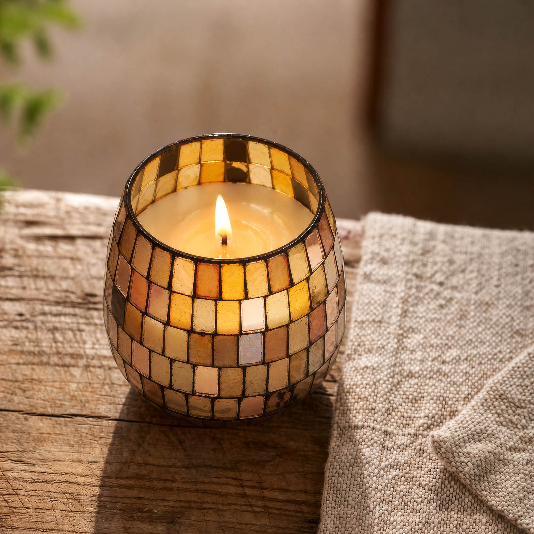 Small Amber Mosaic Glass Jar Candle1