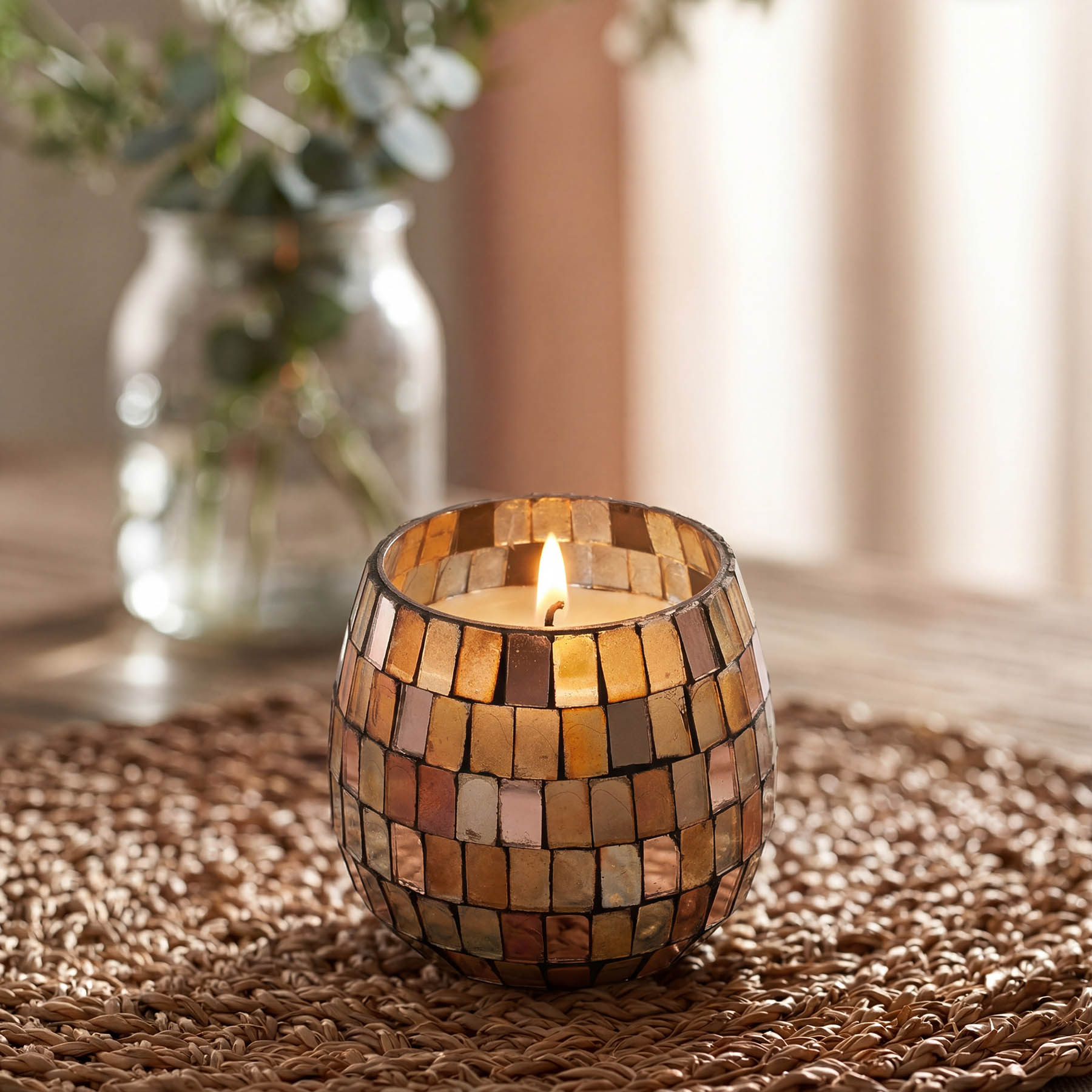 Small Amber Mosaic Glass Jar Candle2