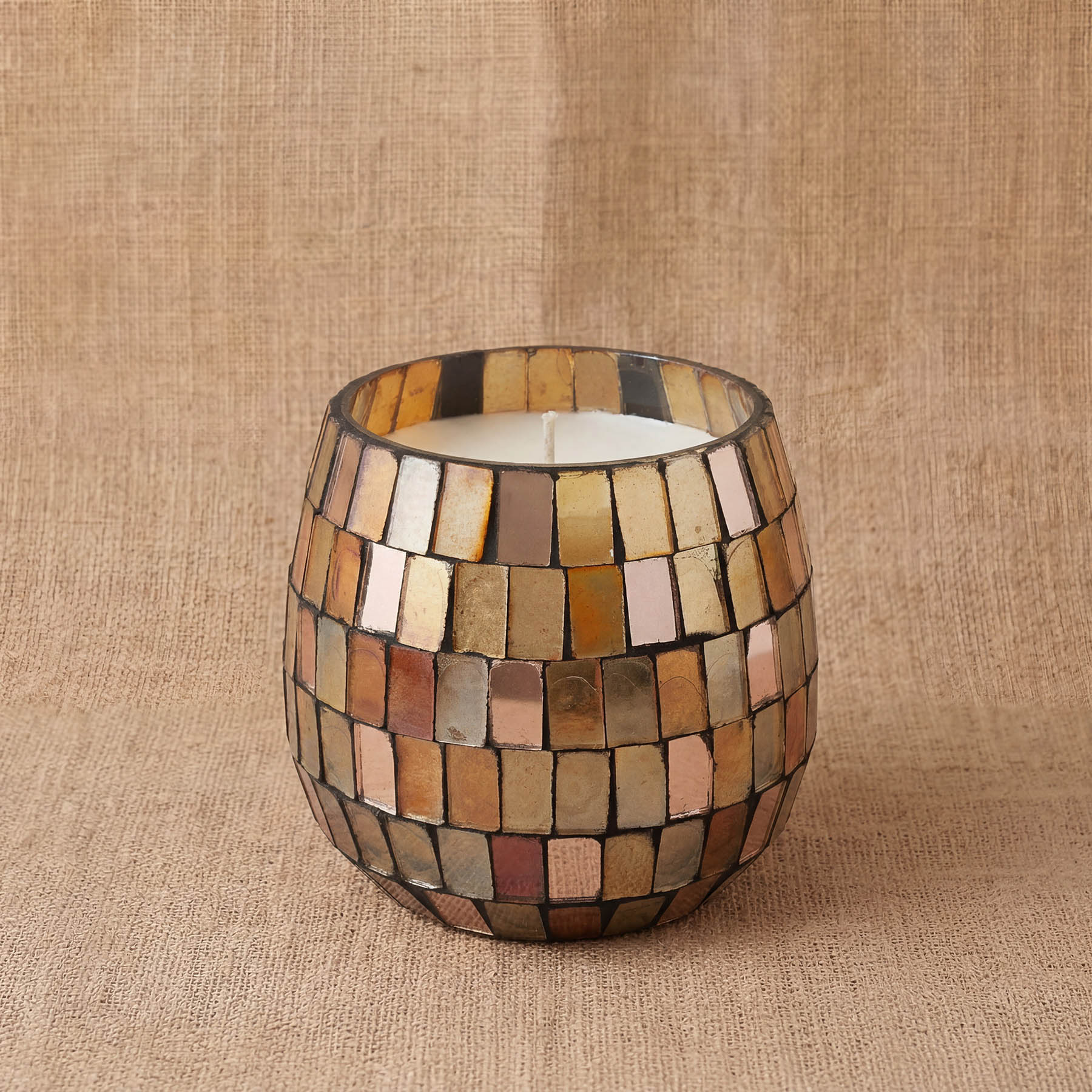 Small Amber Mosaic Glass Jar Candle3