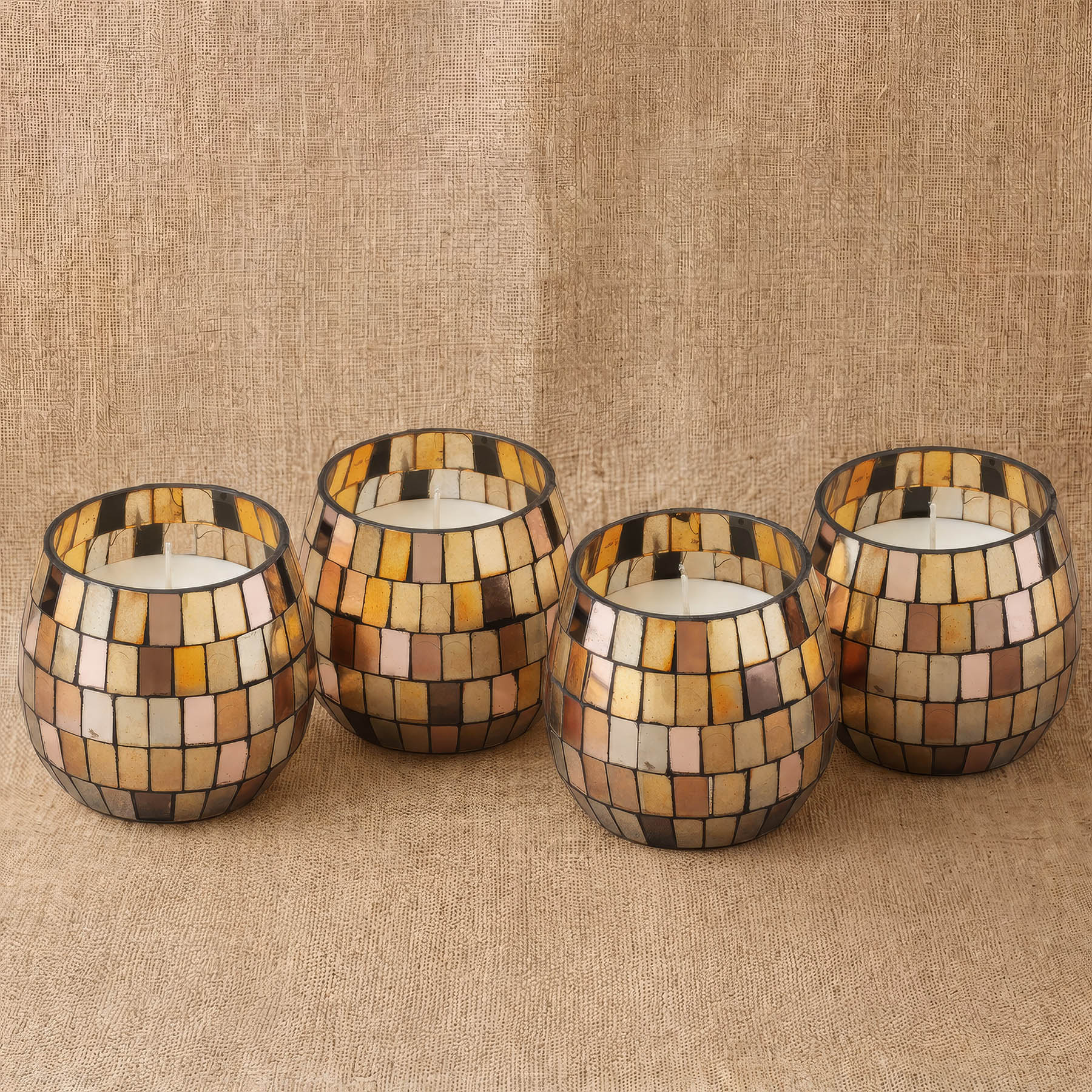 Small Amber Mosaic Glass Jar Candle6