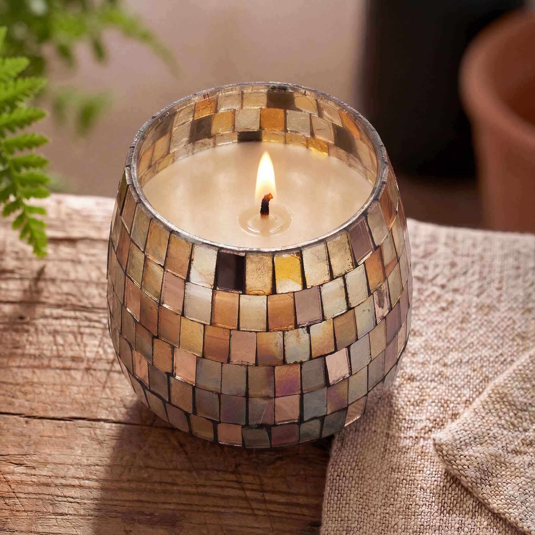 Medium Amber Mosaic Glass Jar Candle1