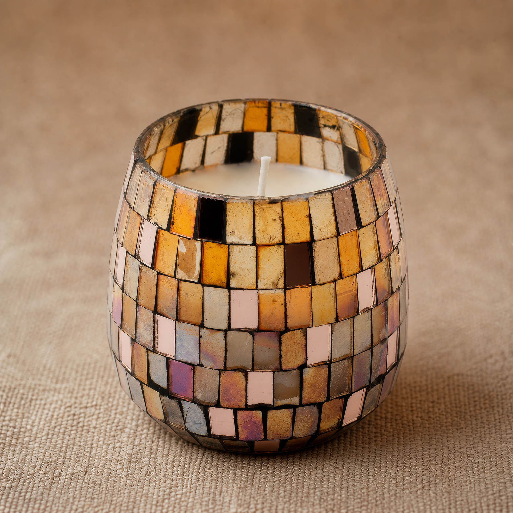 Medium Amber Mosaic Glass Jar Candle2