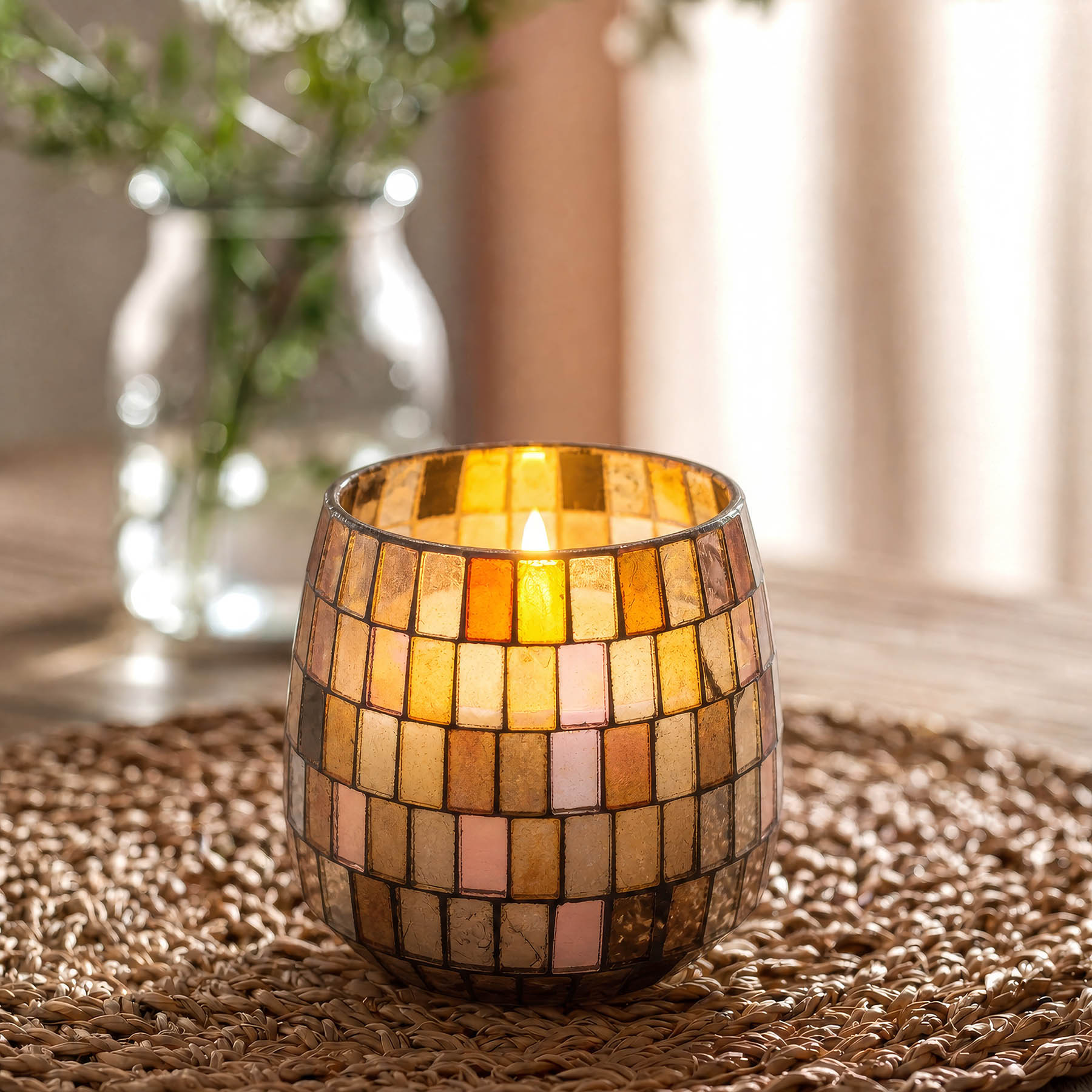 Medium Amber Mosaic Glass Jar Candle3