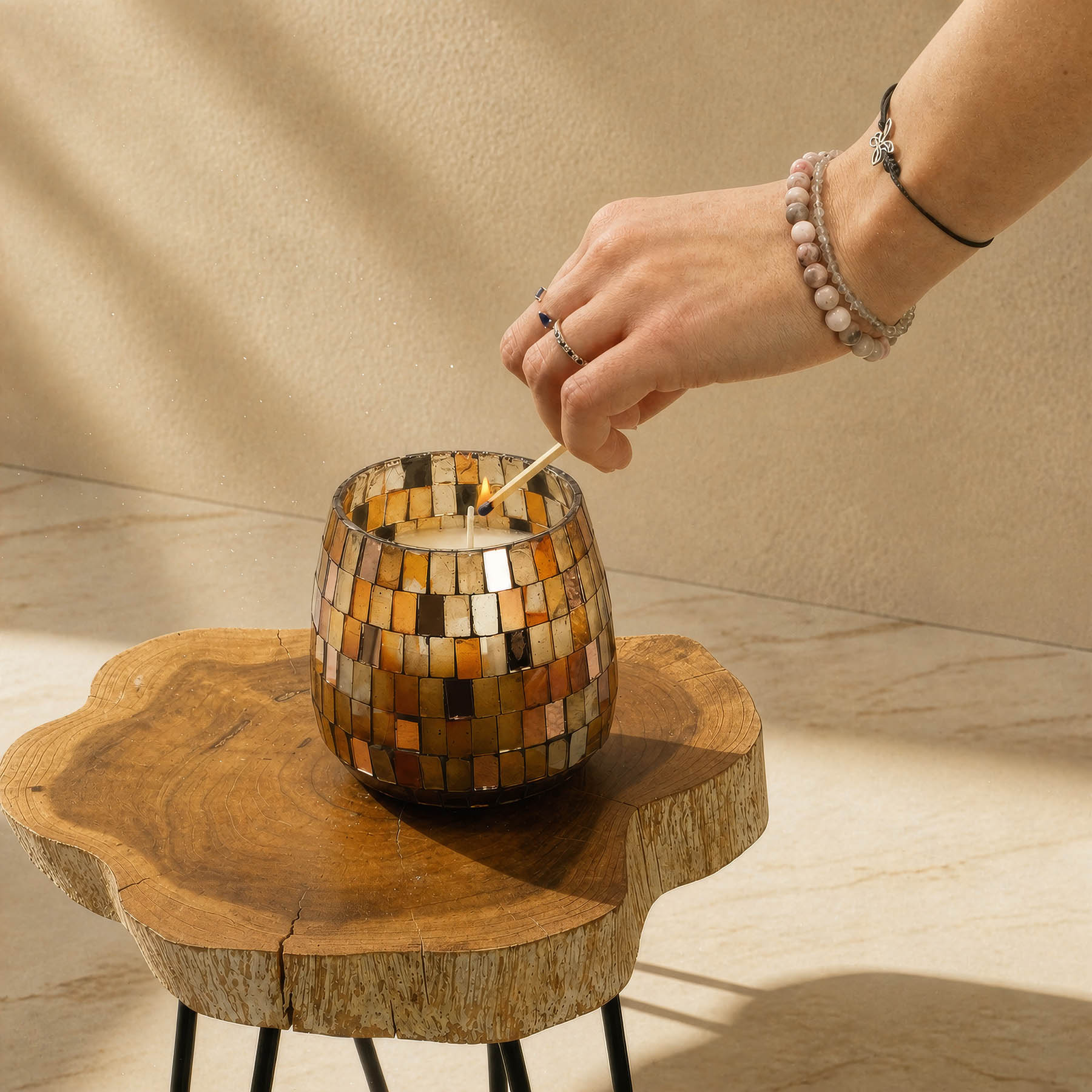 Medium Amber Mosaic Glass Jar Candle4