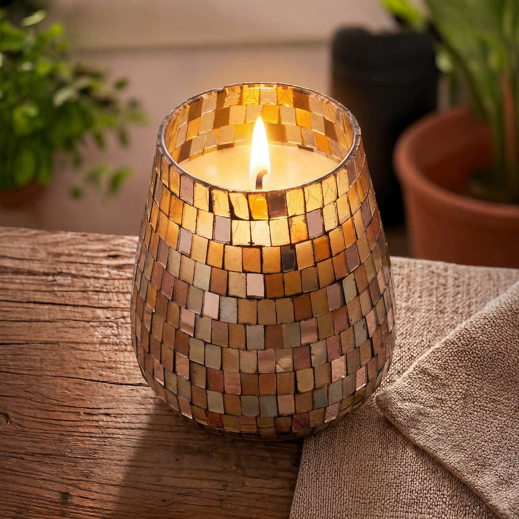 Tall Amber Mosaic Glass Jar Candle1