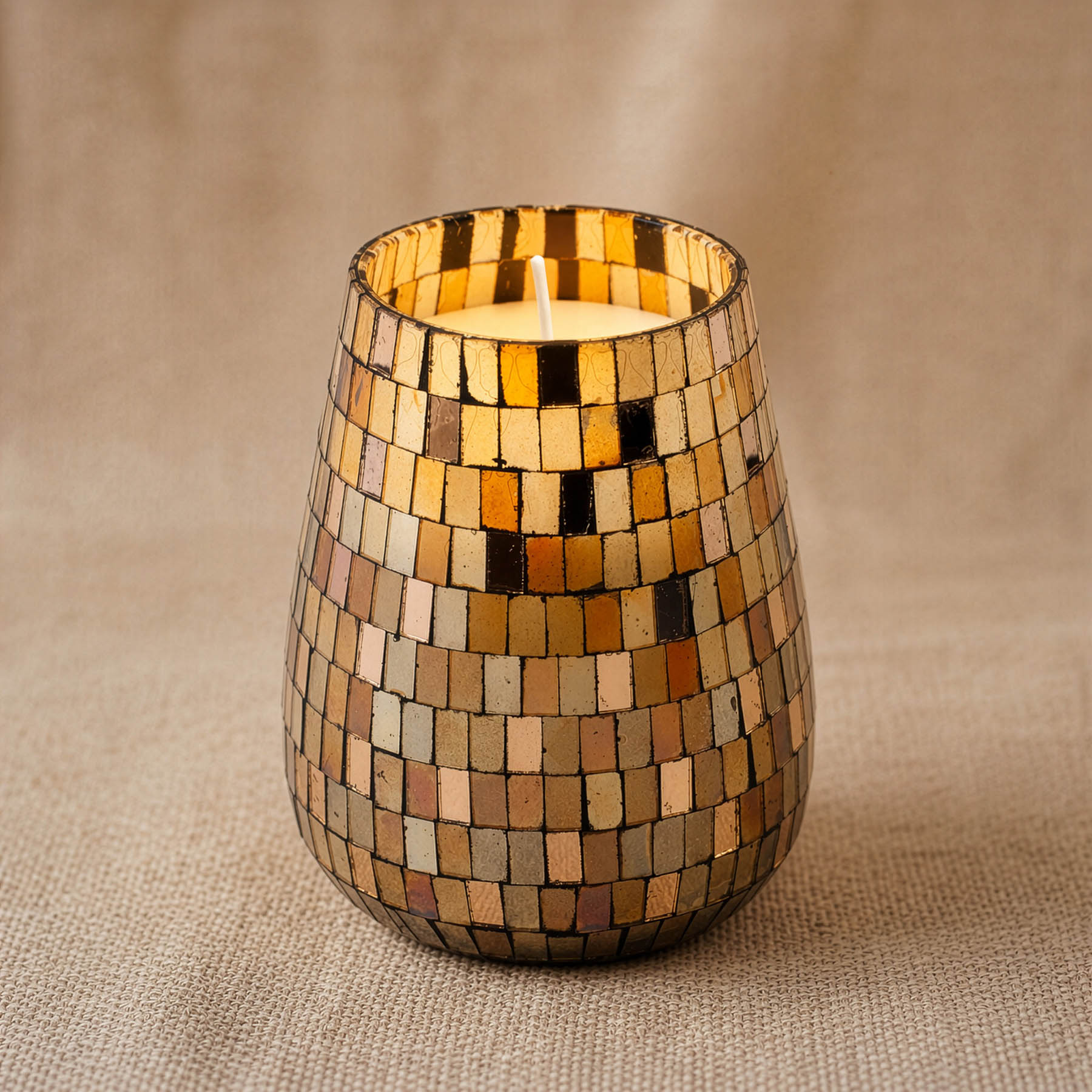 Tall Amber Mosaic Glass Jar Candle2