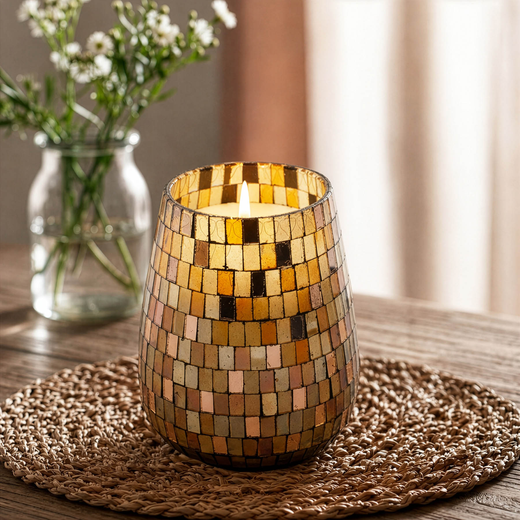 Tall Amber Mosaic Glass Jar Candle3
