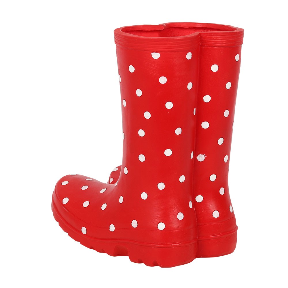 Red Polka Dot Welly Boot Garden Flower Planter1