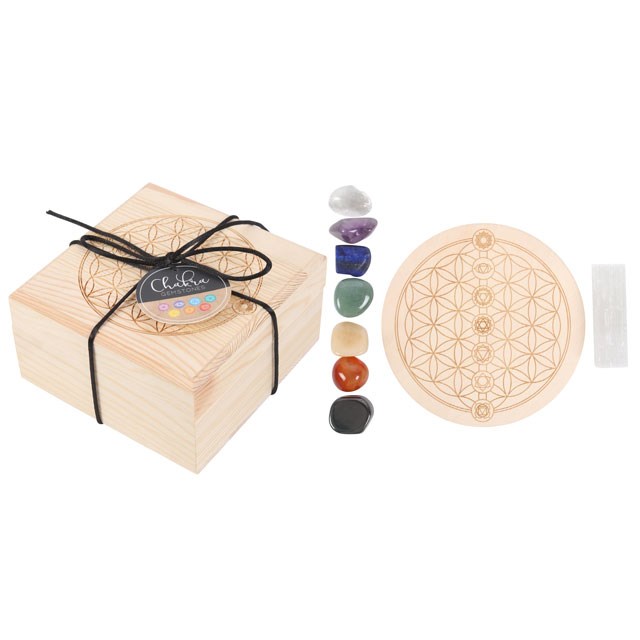 Chakra Crystal Grid Gift Set with Selenite Wand