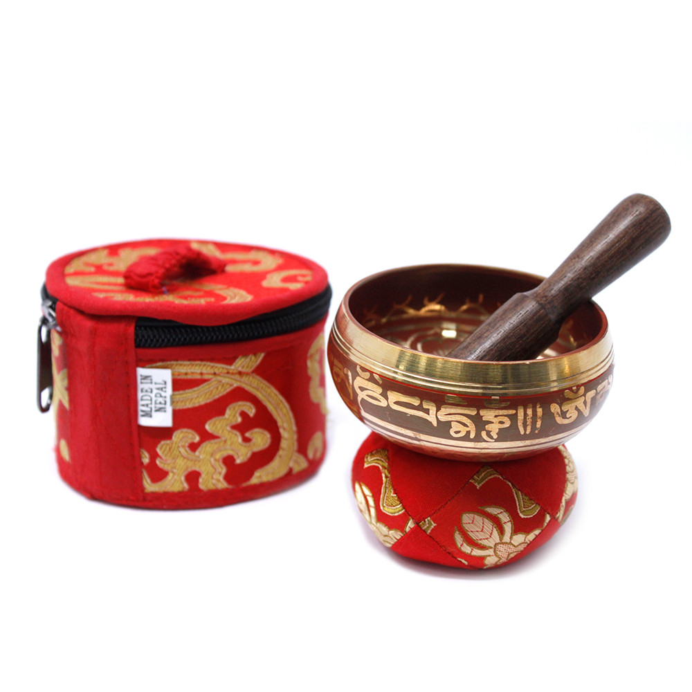 Authentic Nepalese Mini Singing Bowl Gift Set - Red