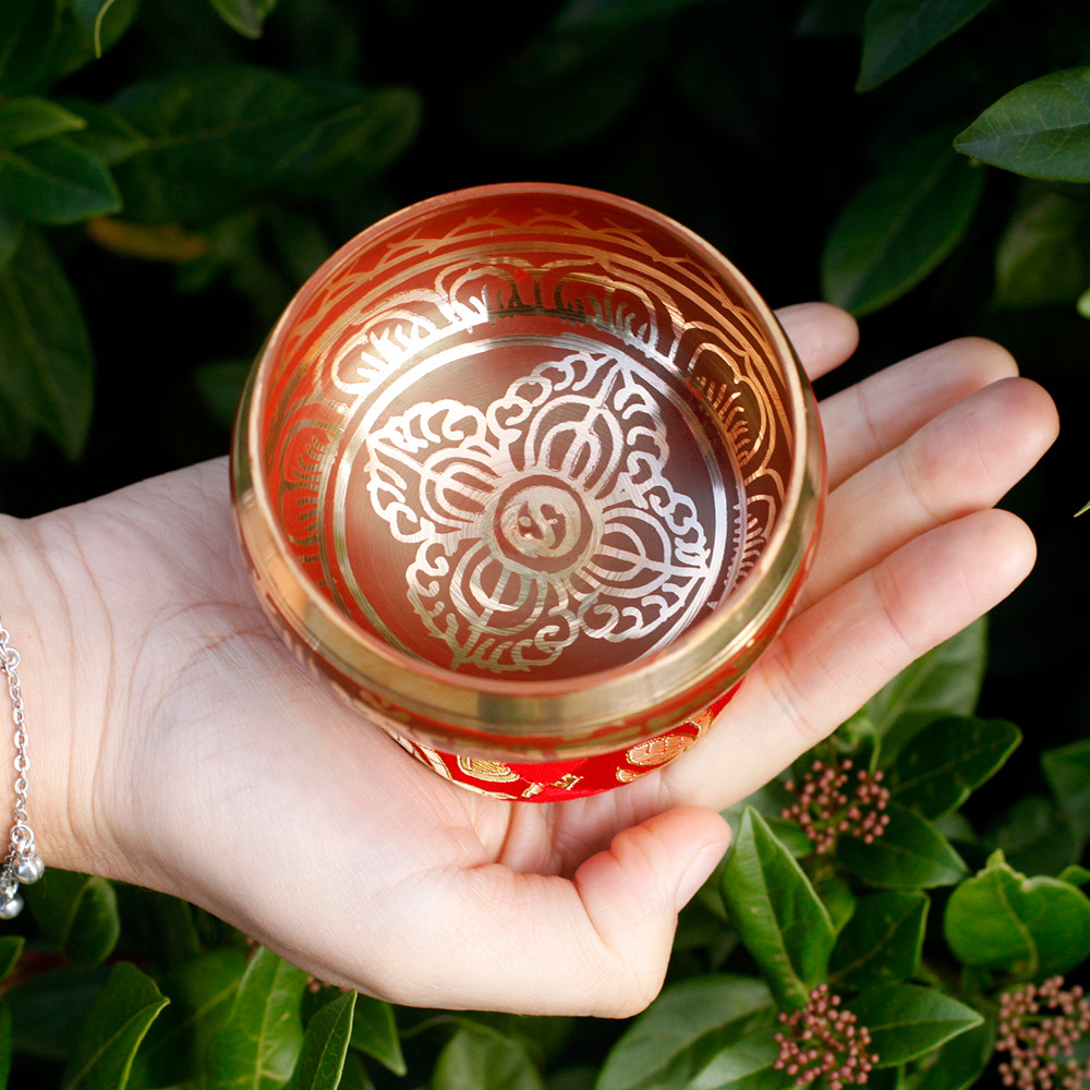 Authentic Nepalese Mini Singing Bowl Gift Set - Red4