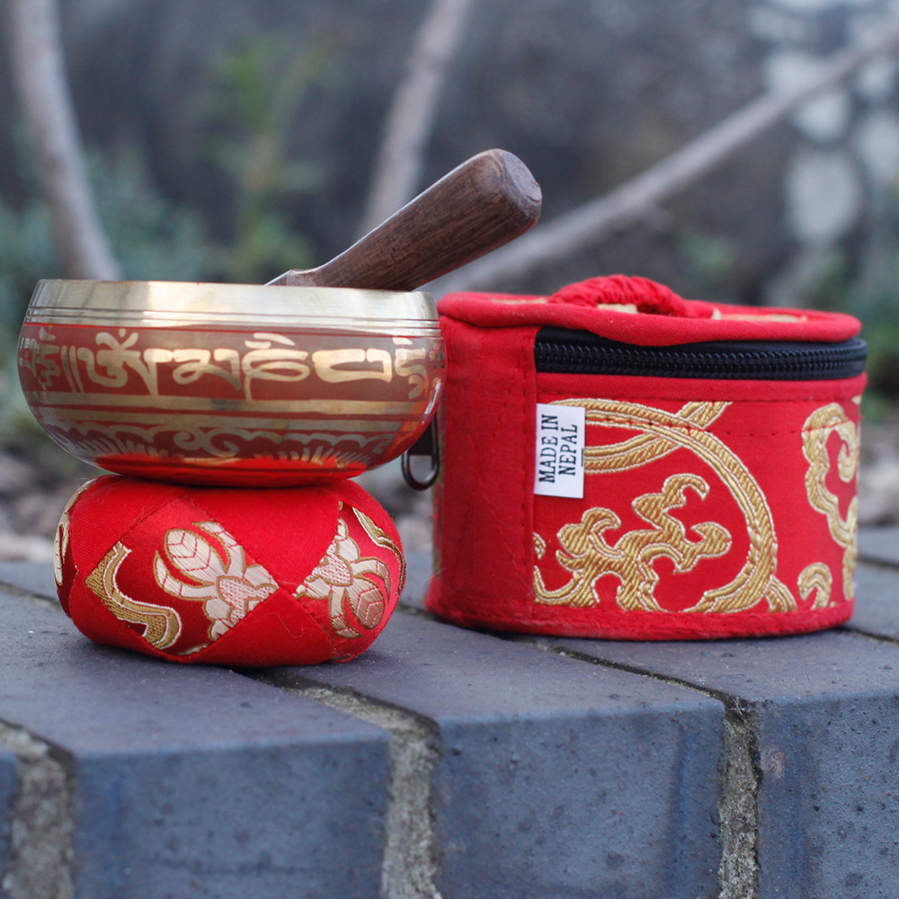 Authentic Nepalese Mini Singing Bowl Gift Set - Red5