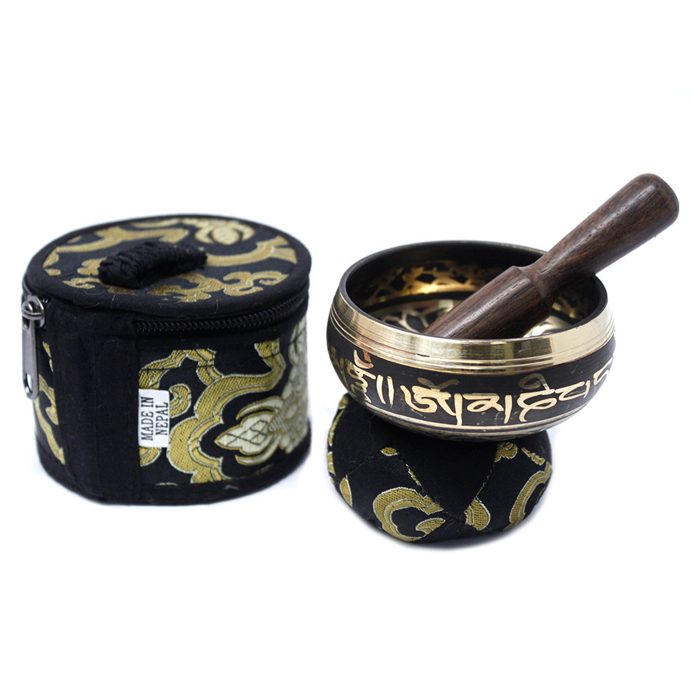 Authentic Nepalese Mini Singing Bowl Gift Set - Black