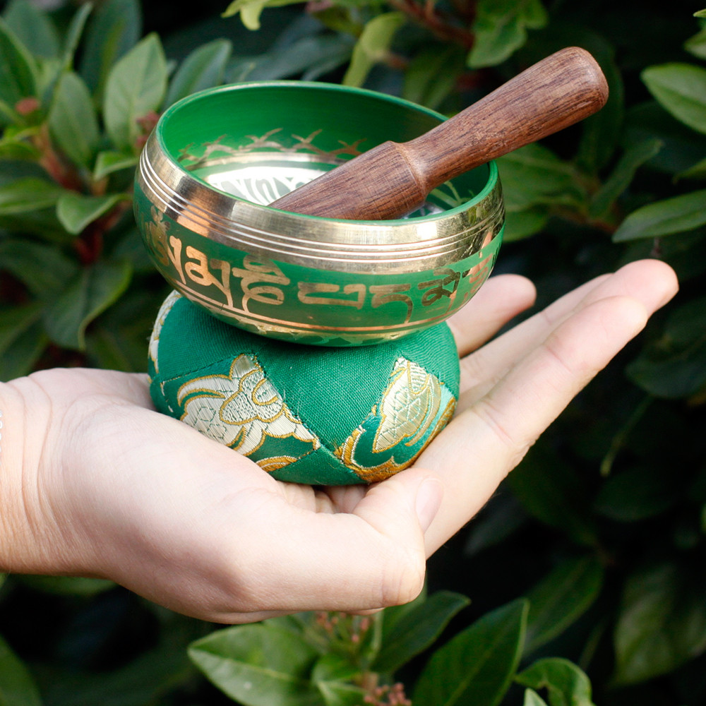Authentic Nepalese Mini Singing Bowl Gift Set - Green3