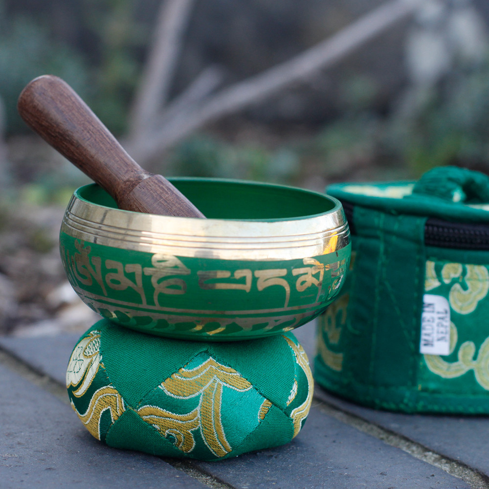 Authentic Nepalese Mini Singing Bowl Gift Set - Green5