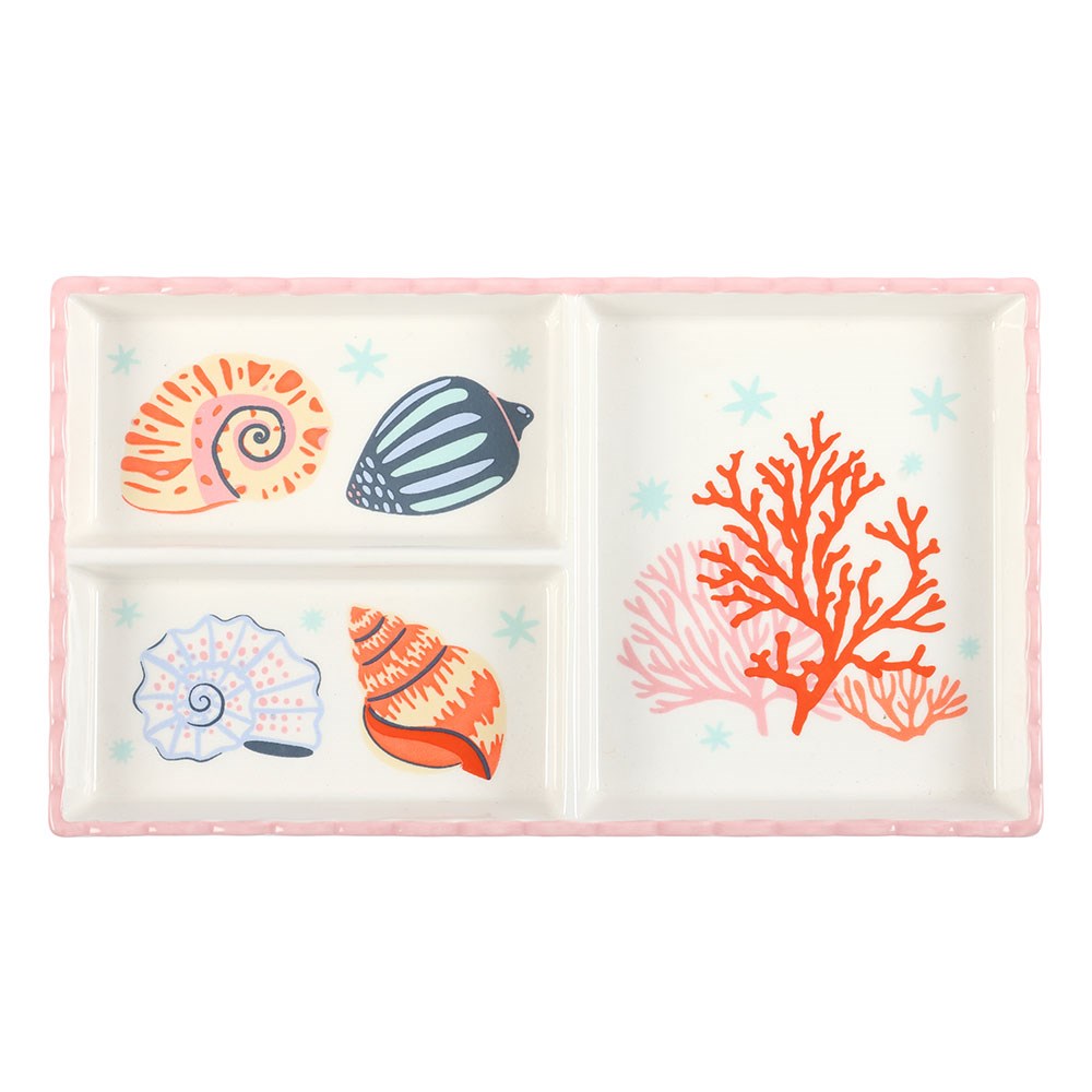 Pastel Shell & Coral 3-Section Ceramic Trinket Tray1