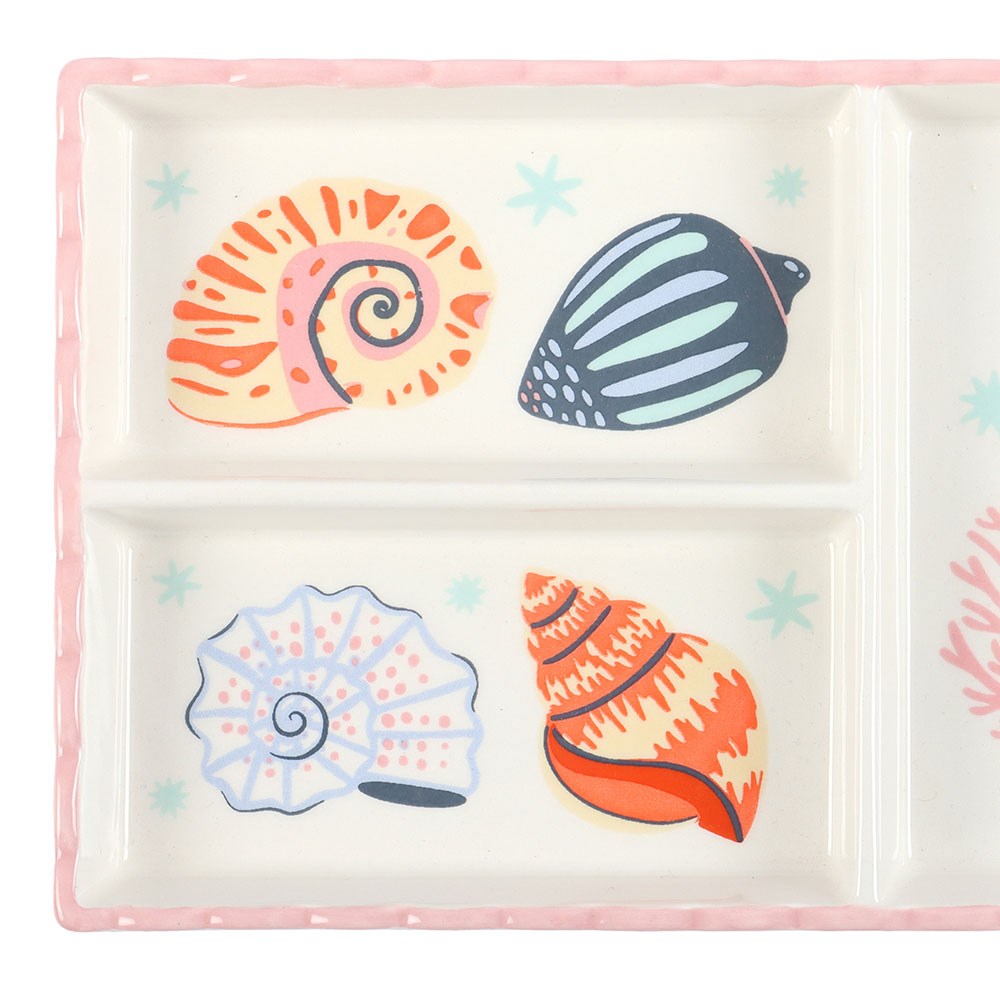 Pastel Shell & Coral 3-Section Ceramic Trinket Tray2