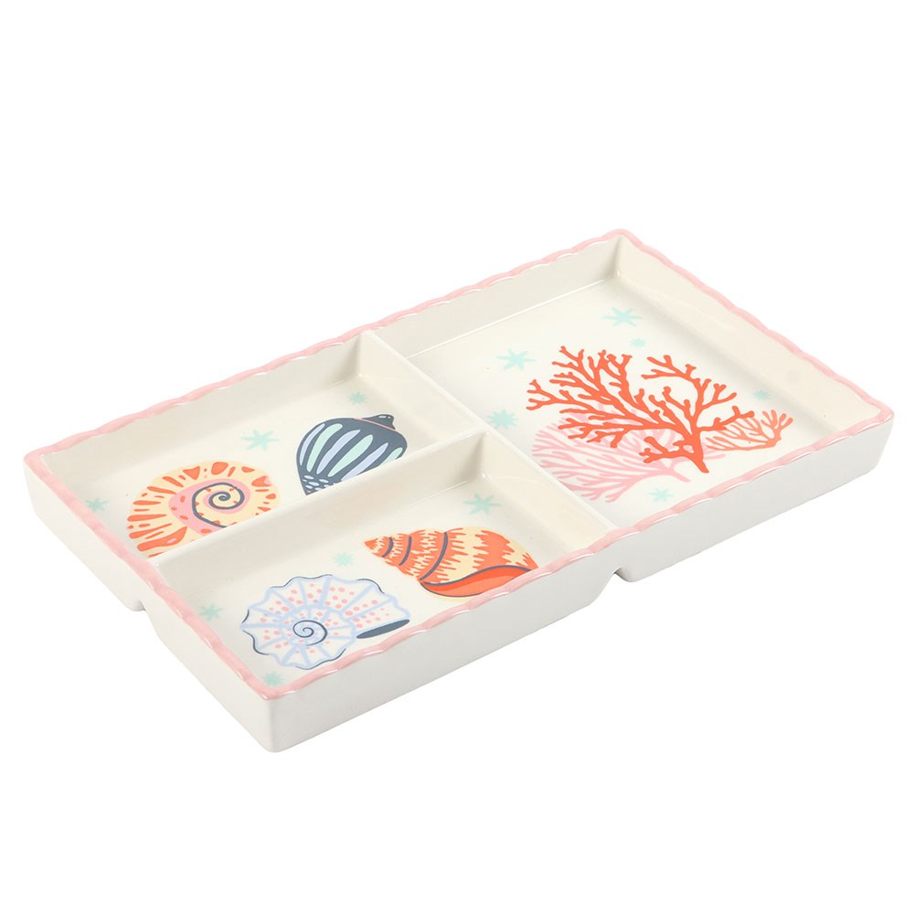 Pastel Shell & Coral 3-Section Ceramic Trinket Tray3