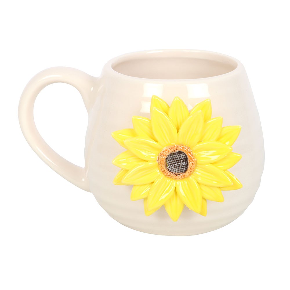 Hello Sunshine Ceramic Rounded Mug with 3D Sunflower1