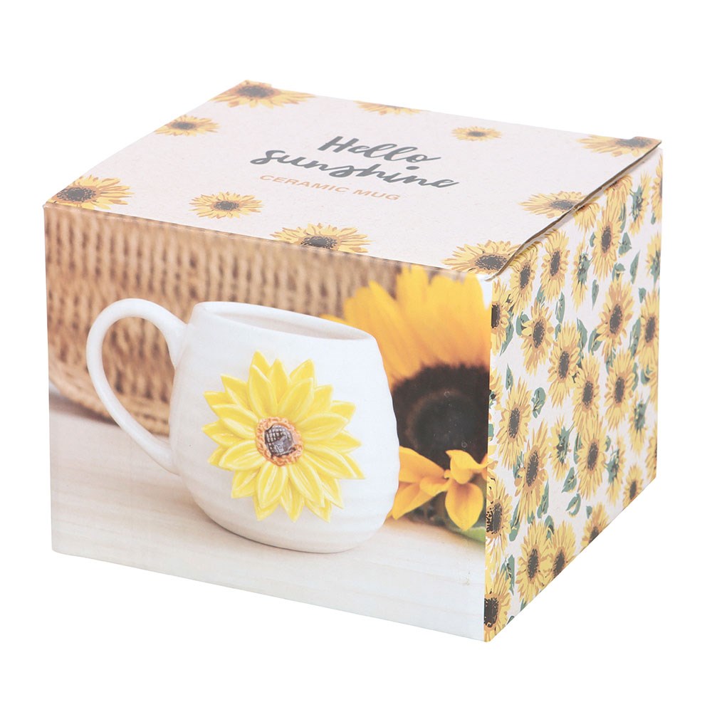 Hello Sunshine Ceramic Rounded Mug with 3D Sunflower4