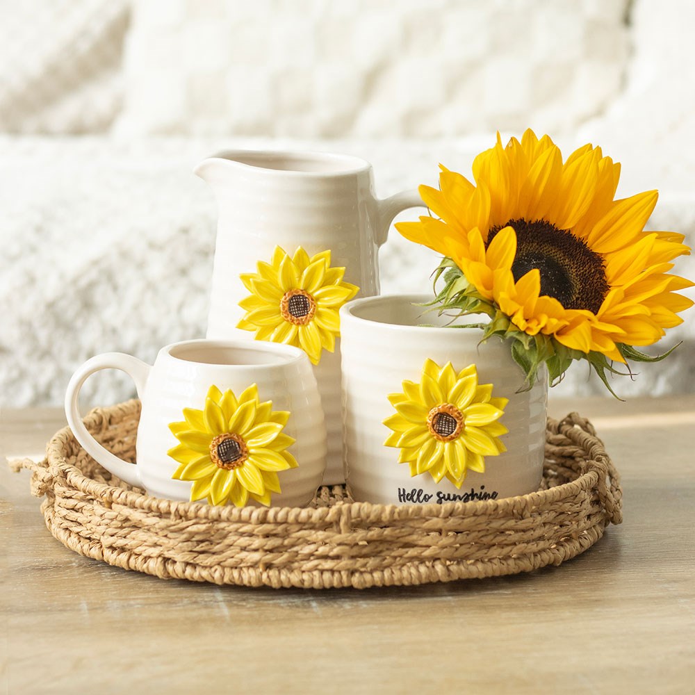 Hello Sunshine Ceramic Rounded Mug with 3D Sunflower5