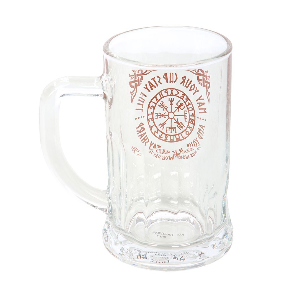 Viking Compass Glass Beer Tankard with Coaster1