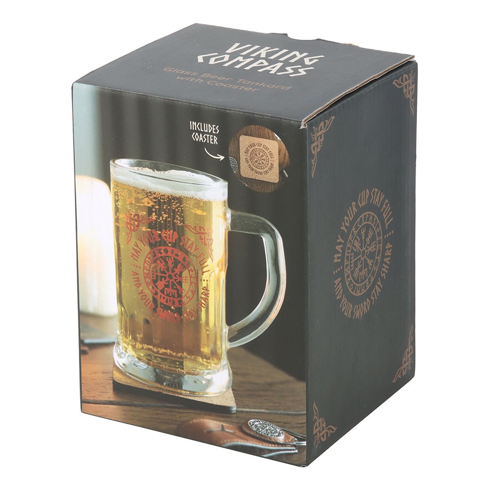 Viking Compass Glass Beer Tankard with Coaster2
