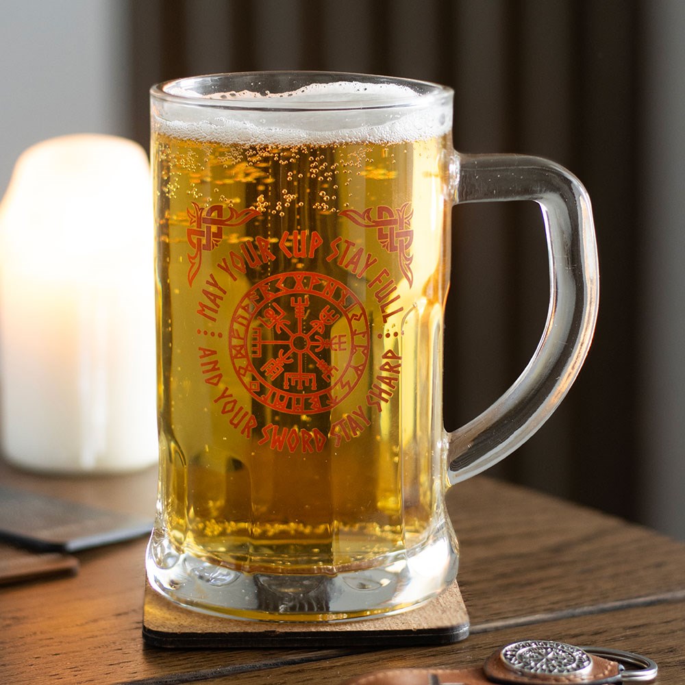 Viking Compass Glass Beer Tankard with Coaster3