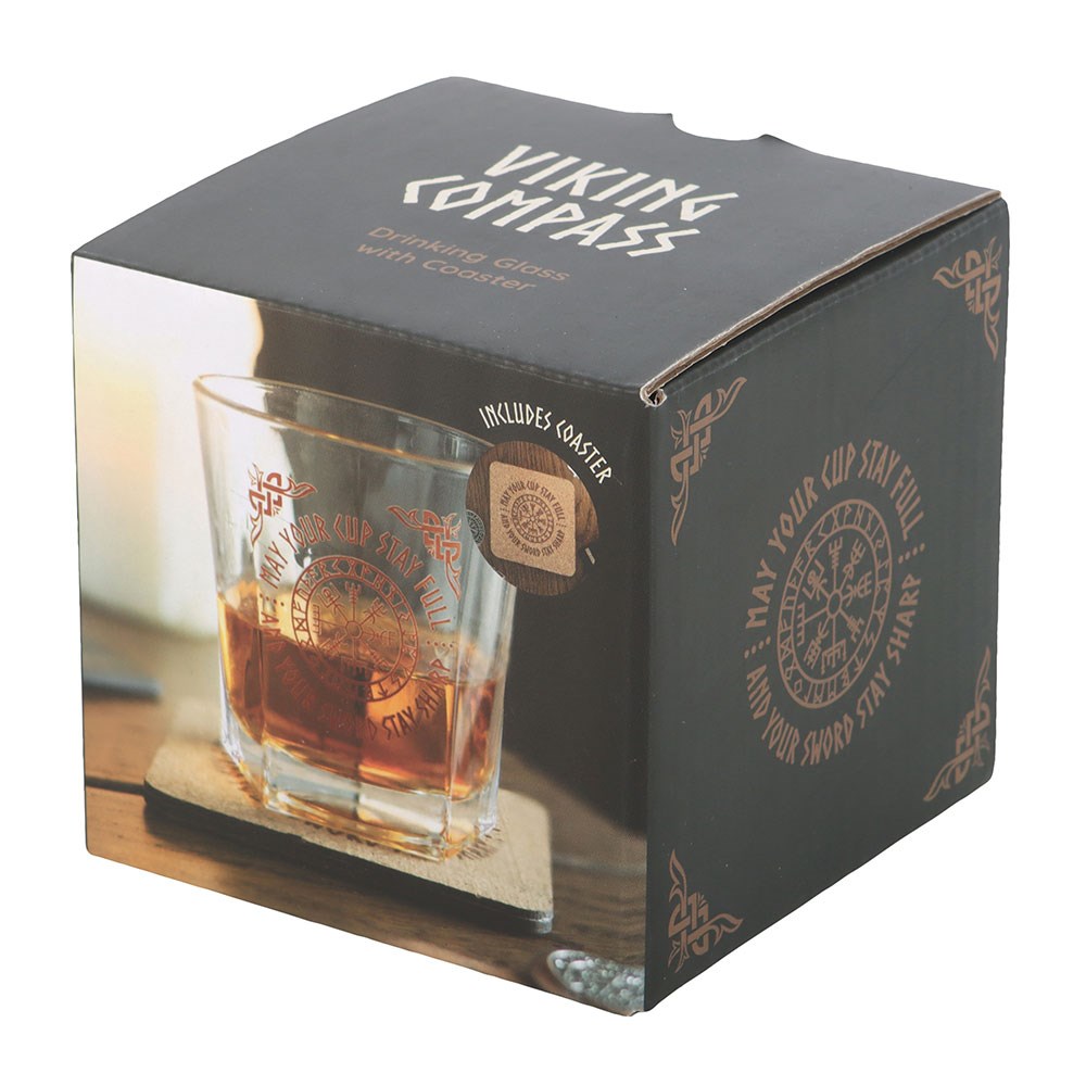 Viking Compass Lowball Drinking Glass with Coaster2