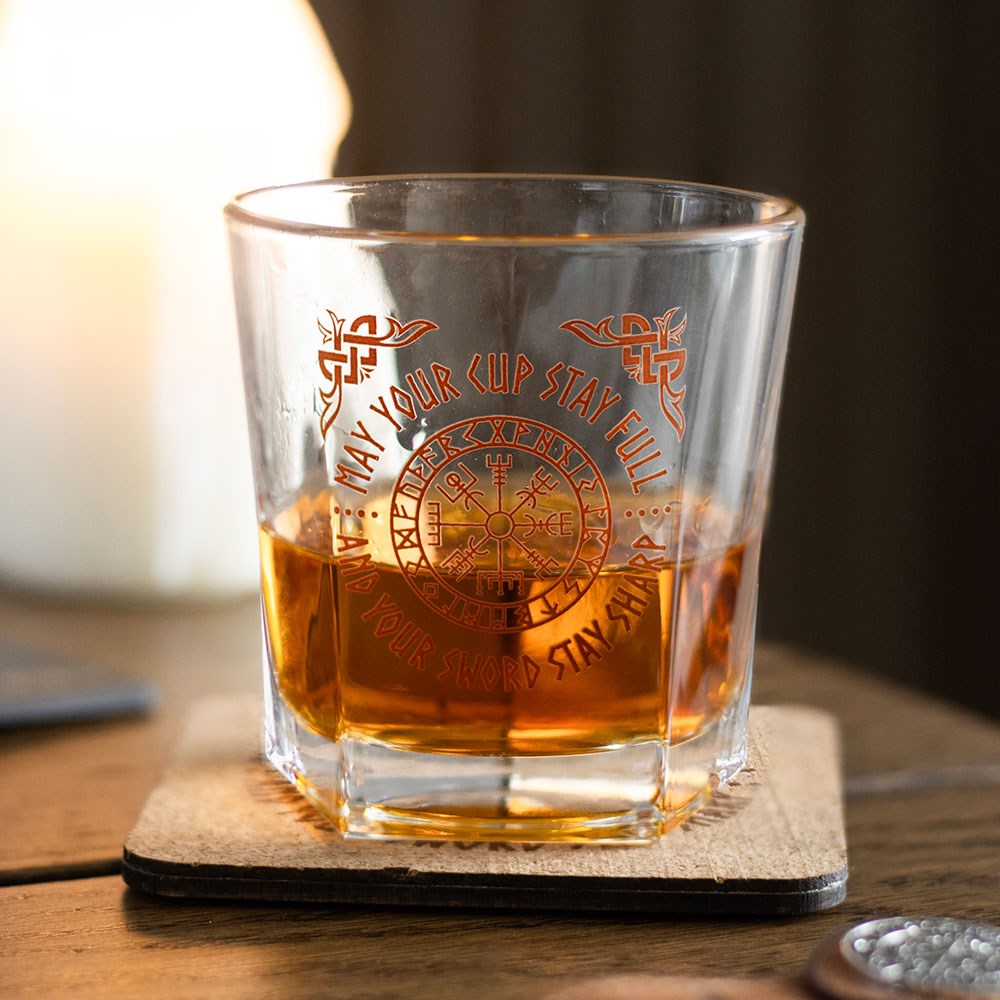 Viking Compass Lowball Drinking Glass with Coaster3
