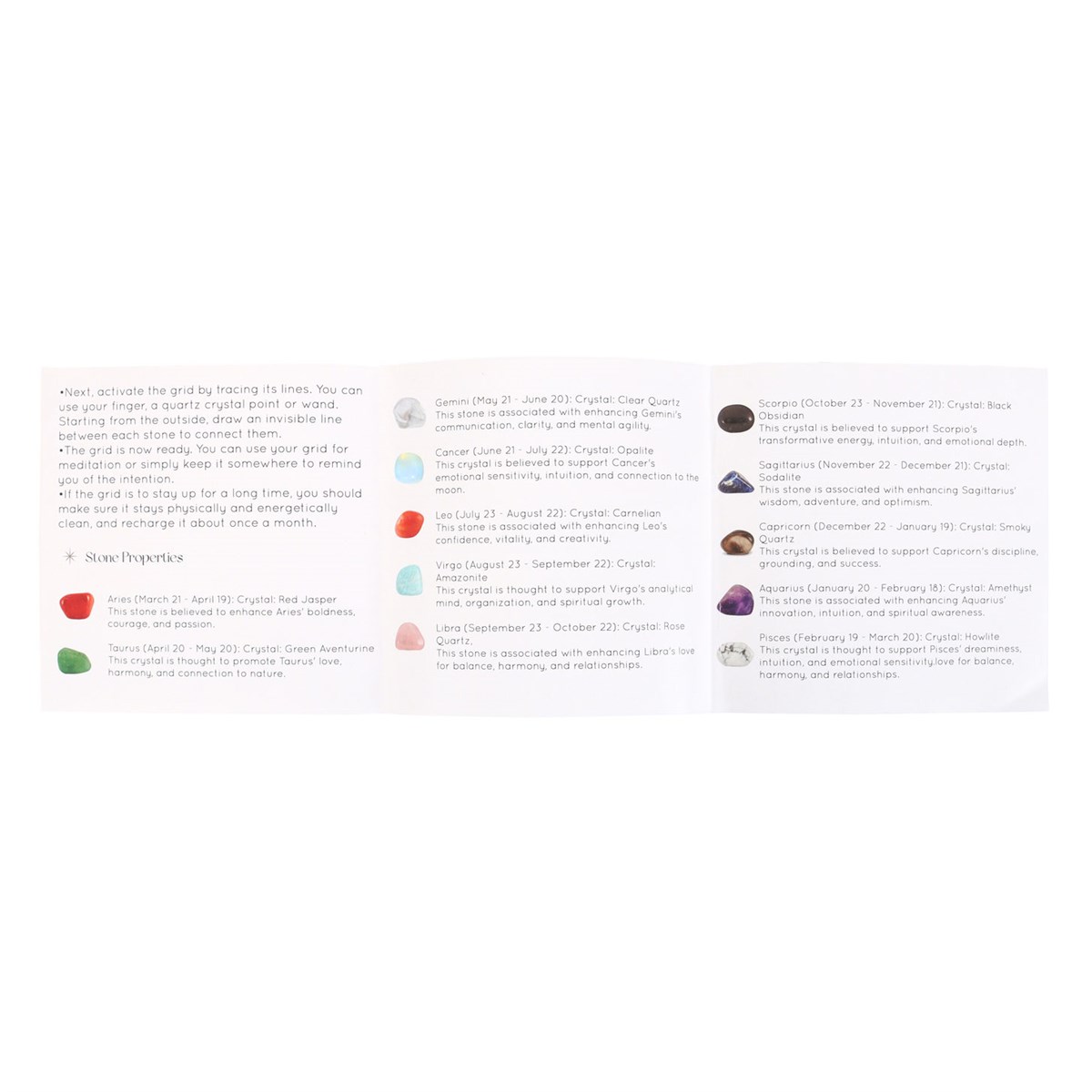 Astrology Crystal Grid Set with 12 Zodiac Gemstones & Wooden Board3