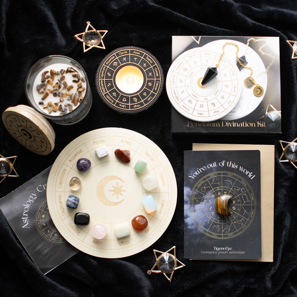 Astrology Crystal Grid Set with 12 Zodiac Gemstones & Wooden Board4