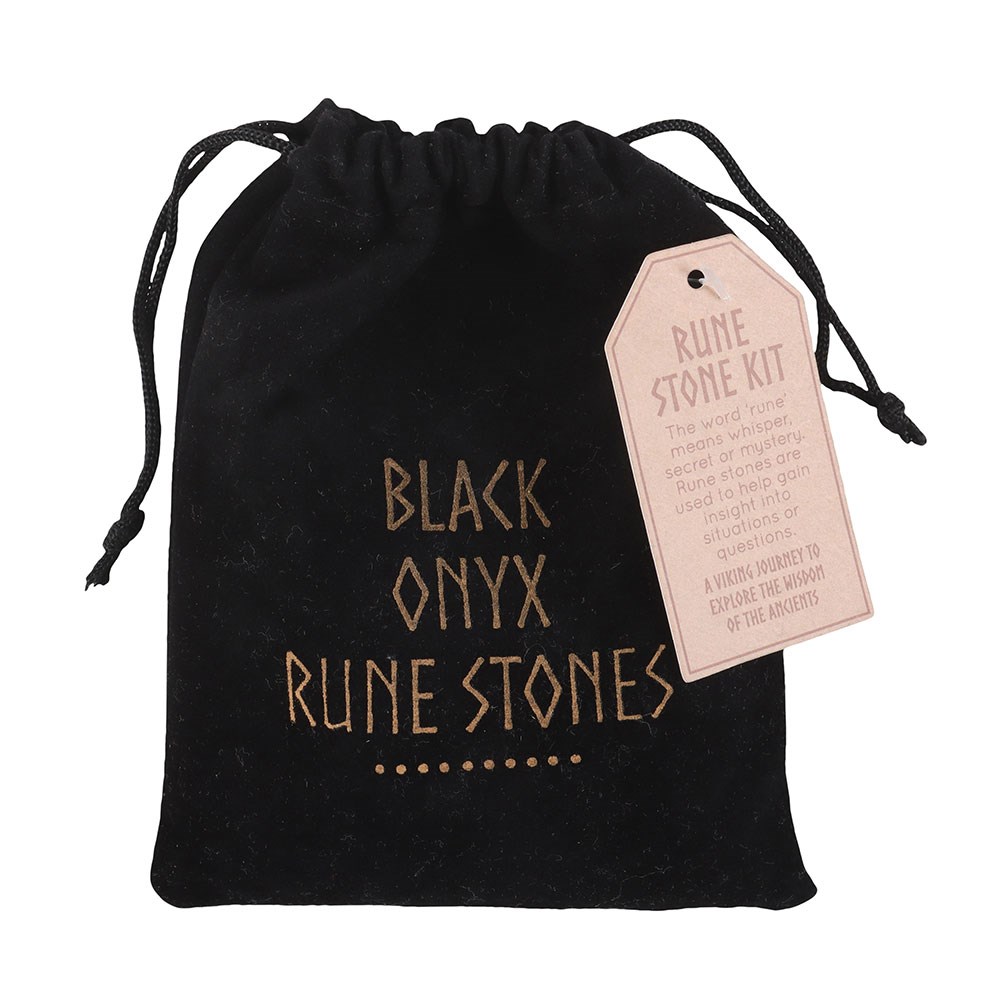 25-Piece Black Onyx Viking Rune Stones with Pouch & Guide1