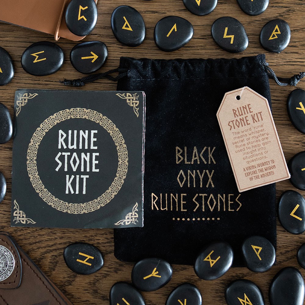 25-Piece Black Onyx Viking Rune Stones with Pouch & Guide3