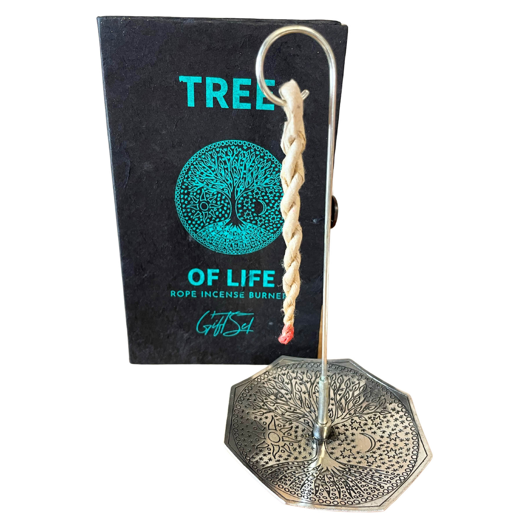 Tree of Life Rope Incense Gift Set with Silver-Plated Holder