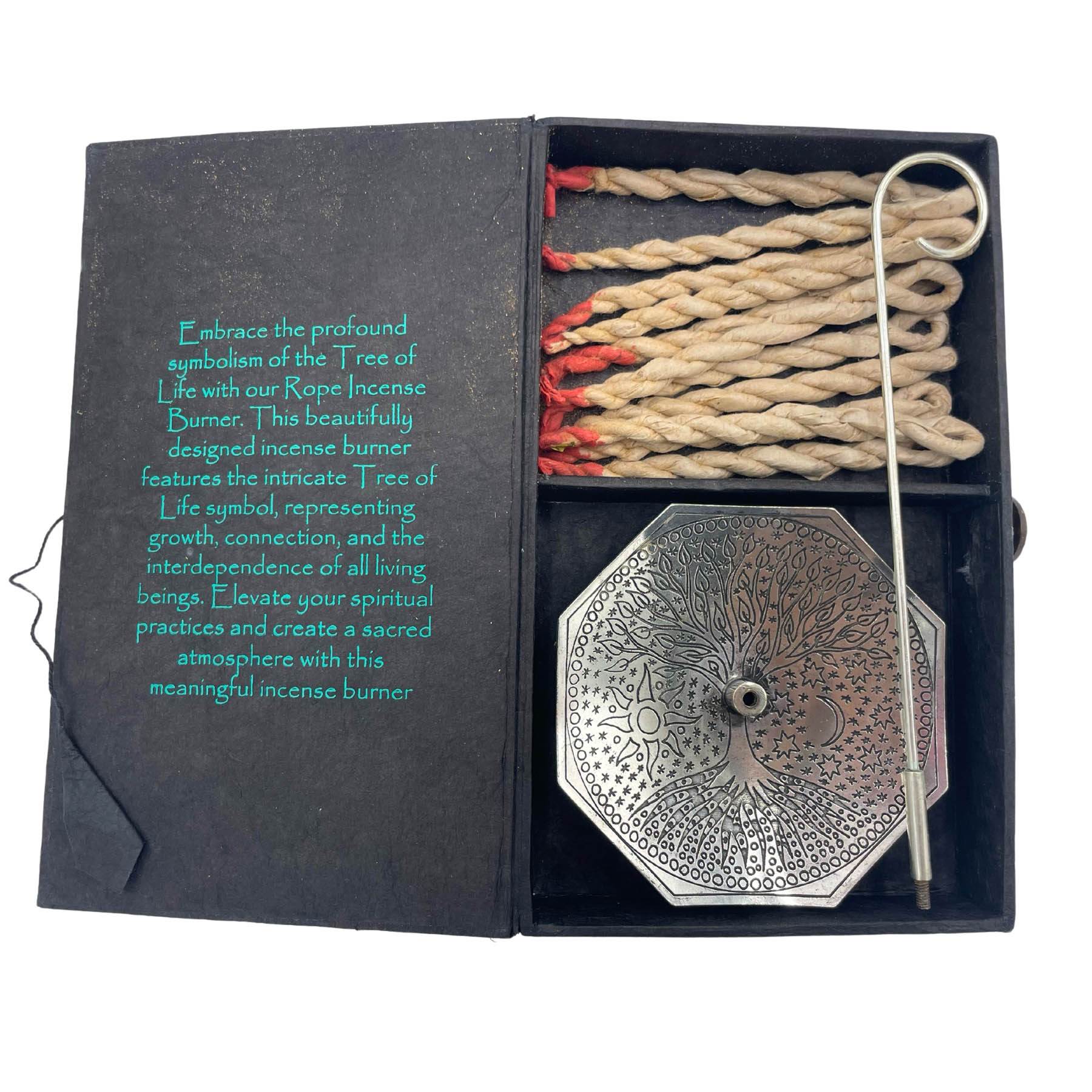 Tree of Life Rope Incense Gift Set with Silver-Plated Holder2