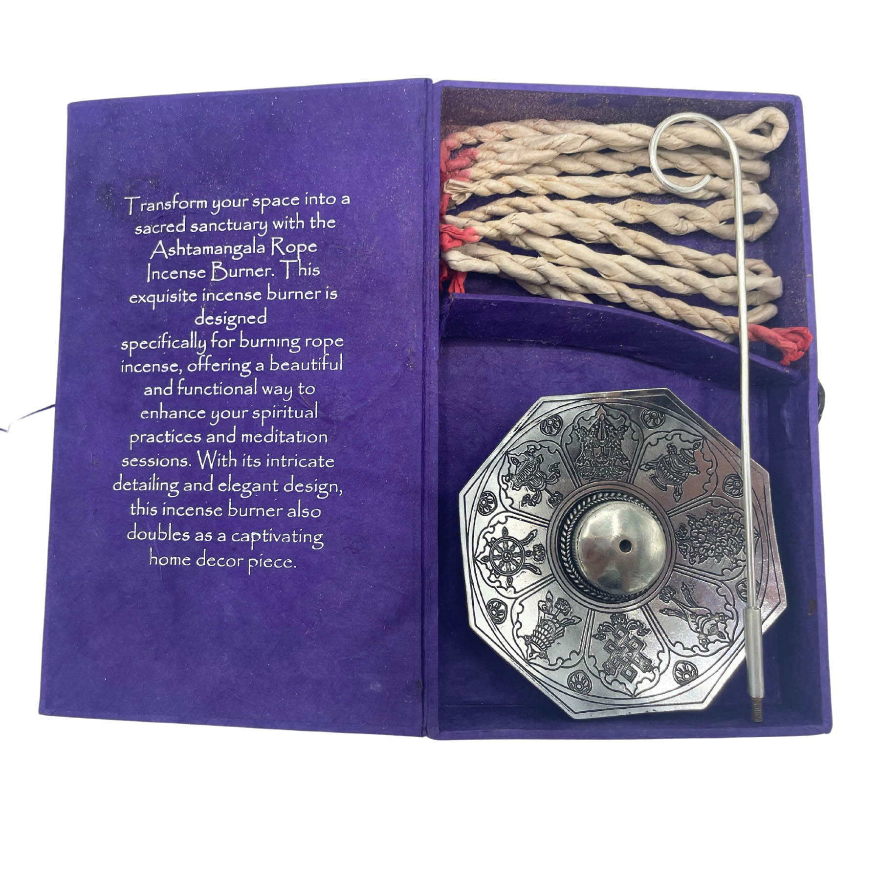 Austamangal Eight Auspicious Rope Incense Gift Set with Silver-Plated Holder2