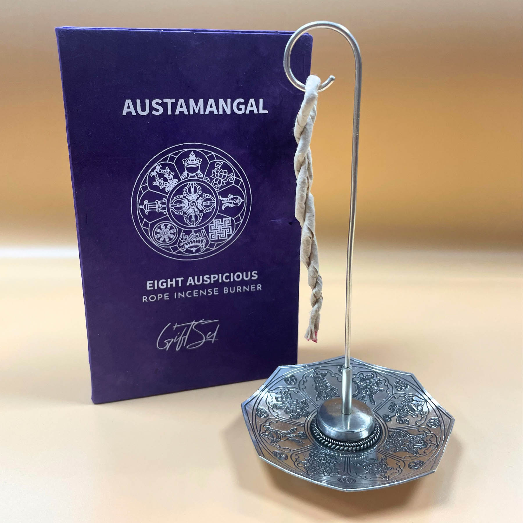 Austamangal Eight Auspicious Rope Incense Gift Set with Silver-Plated Holder6