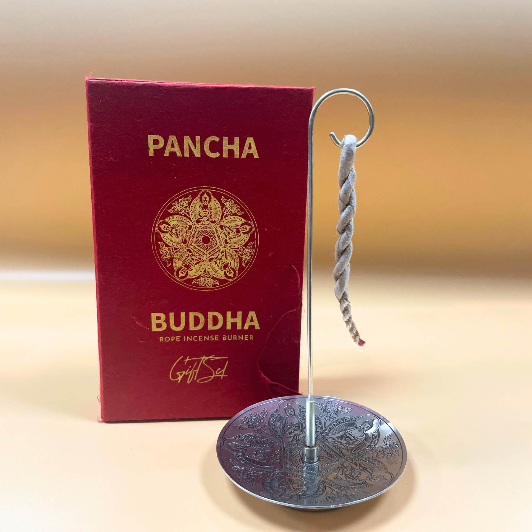 Pancha Buddha Rope Incense Gift Set with Silver-Plated Holder6