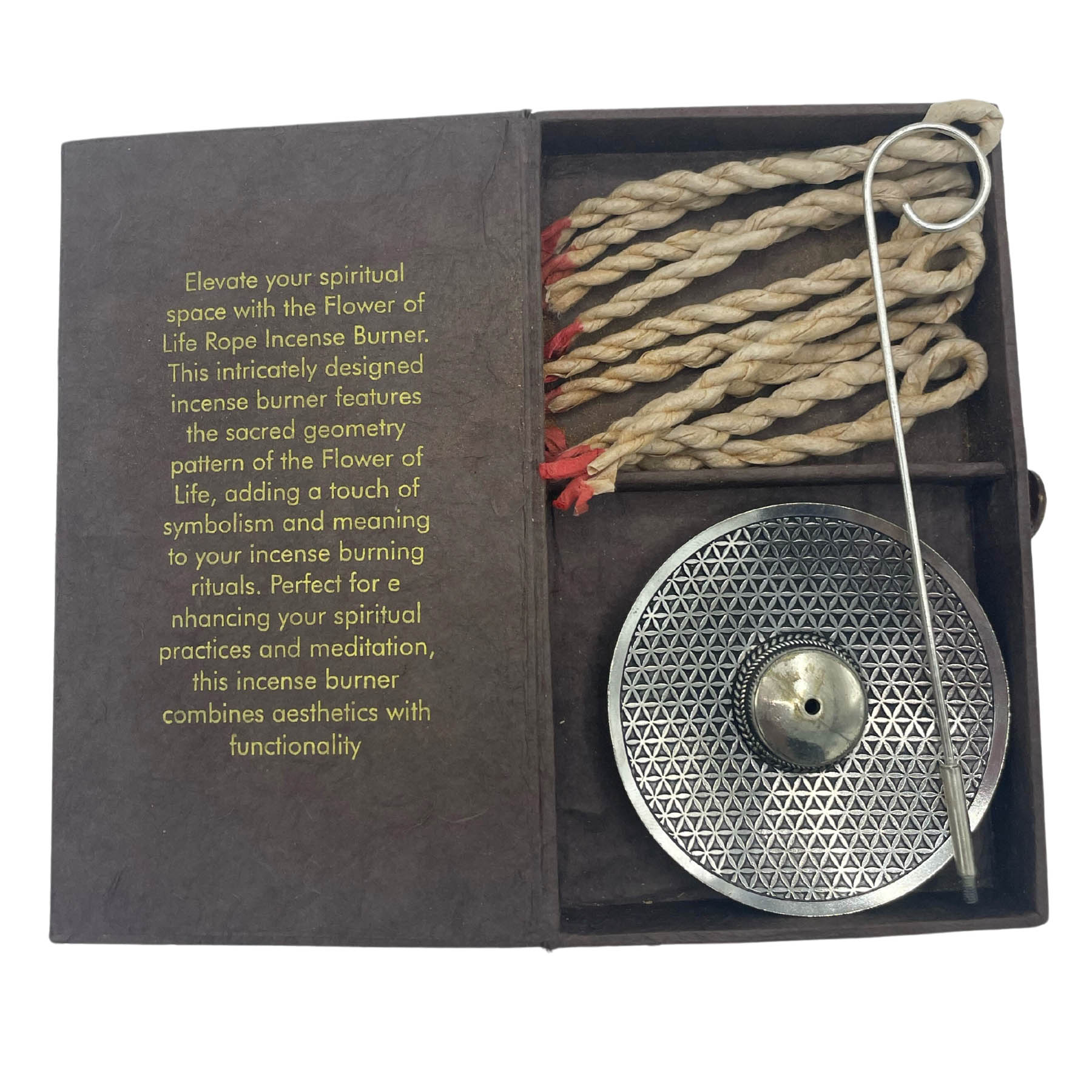 Flower of Life Rope Incense Gift Set with Silver-Plated Holder2