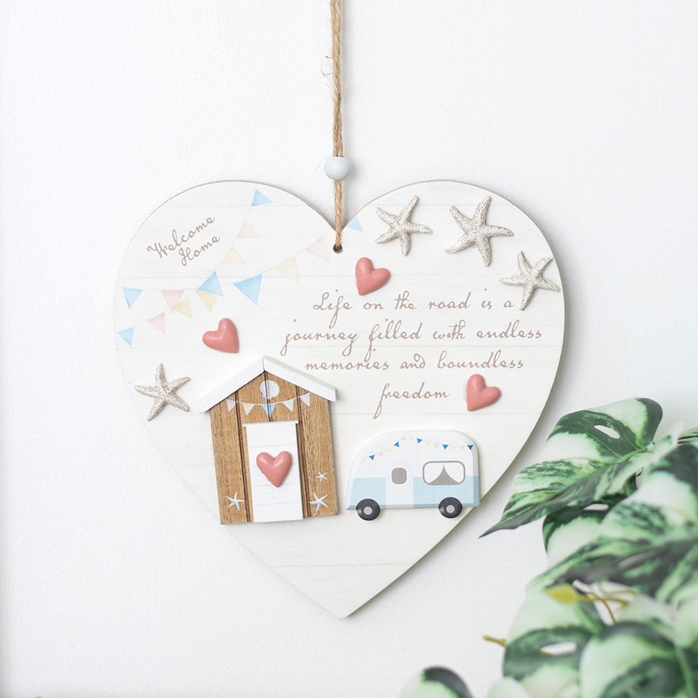 Life on the Road 3D Campervan Hanging Heart Plaque