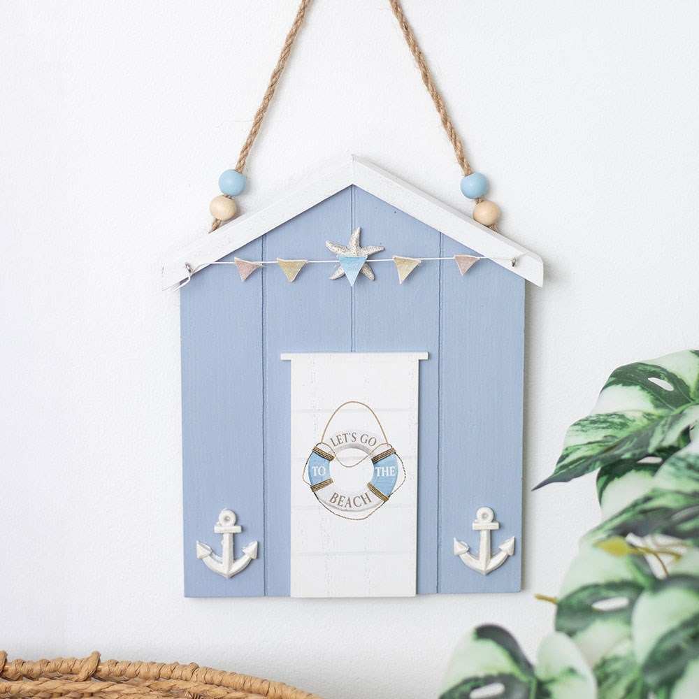 Nautical Blue Beach Hut Wooden Wall Plaque