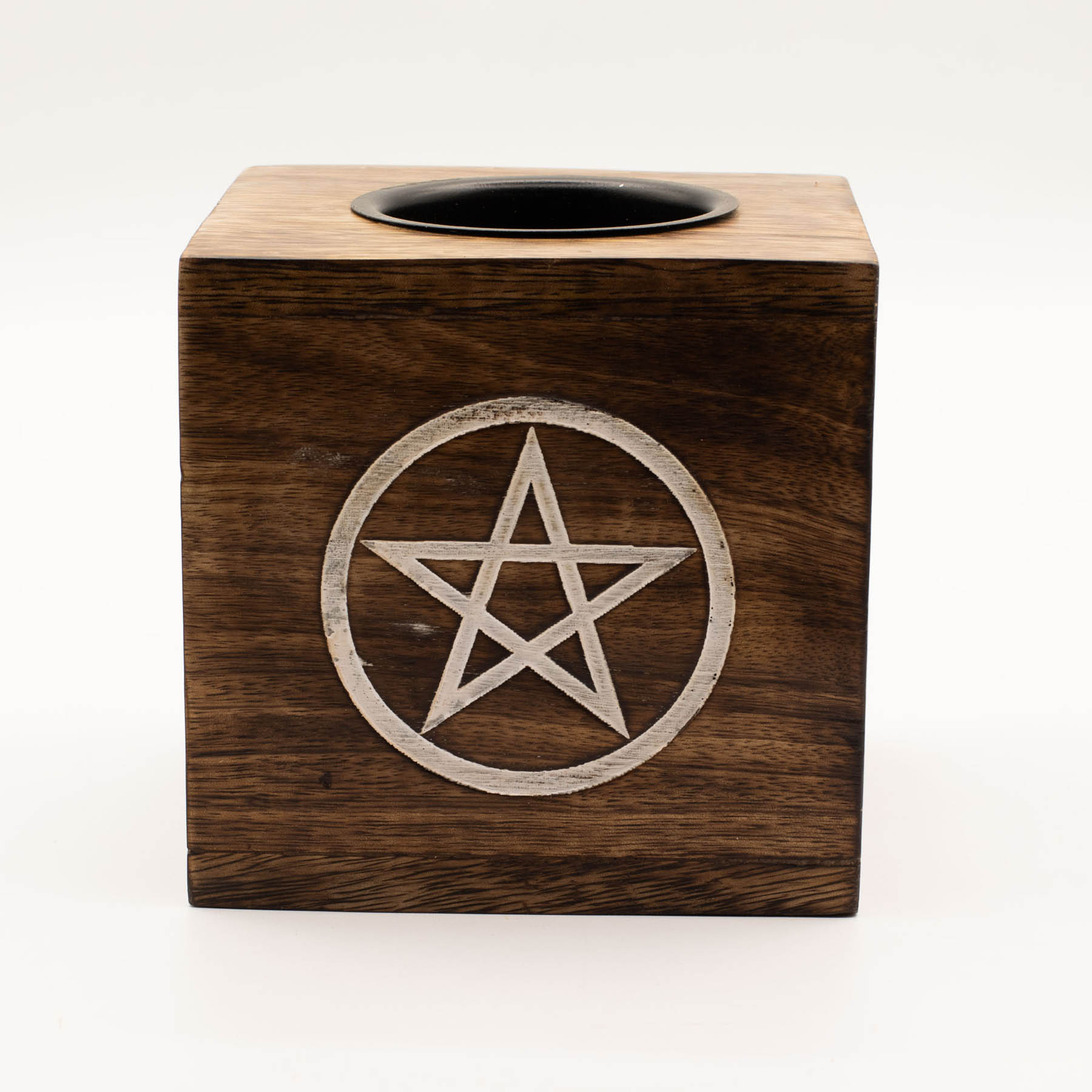 Large Square Mango Wood Oil Burner – Pentagon Star (12.5cm)1