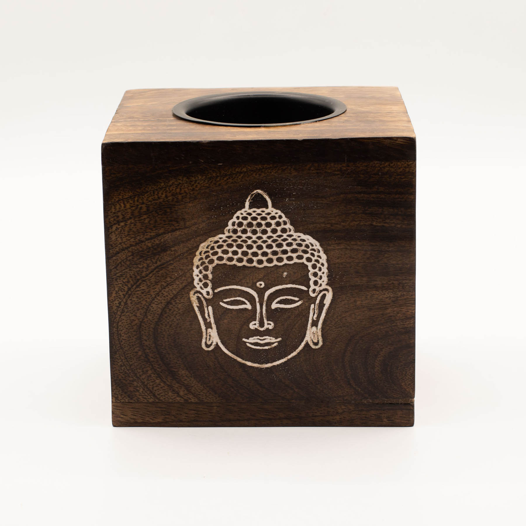 Large Square Mango Wood Oil Burner – Buddha Face (12.5cm)1